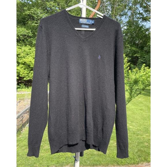 Polo Ralph Lauren Performance 100% Cashmere Black V-Neck Sweater Men’s L - Picture 1 of 8
